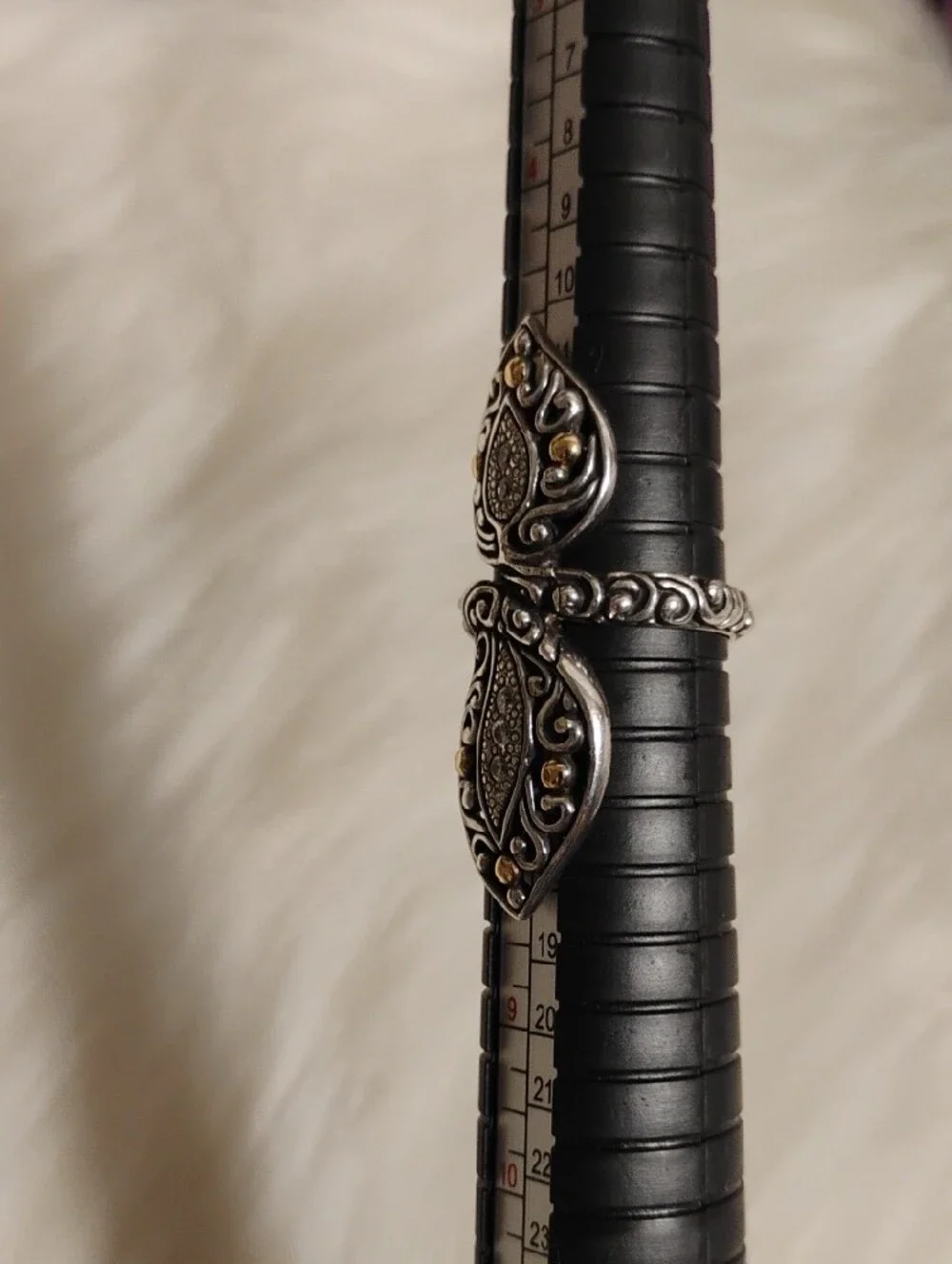 David Schorr 18k & 925 Bypass Ring & Stones 6 1/2